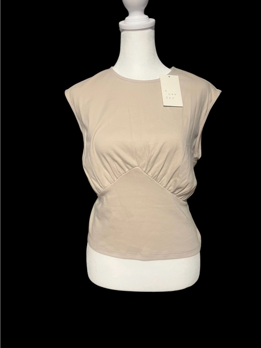 New! Beige sleeveless Pleated Top Medium